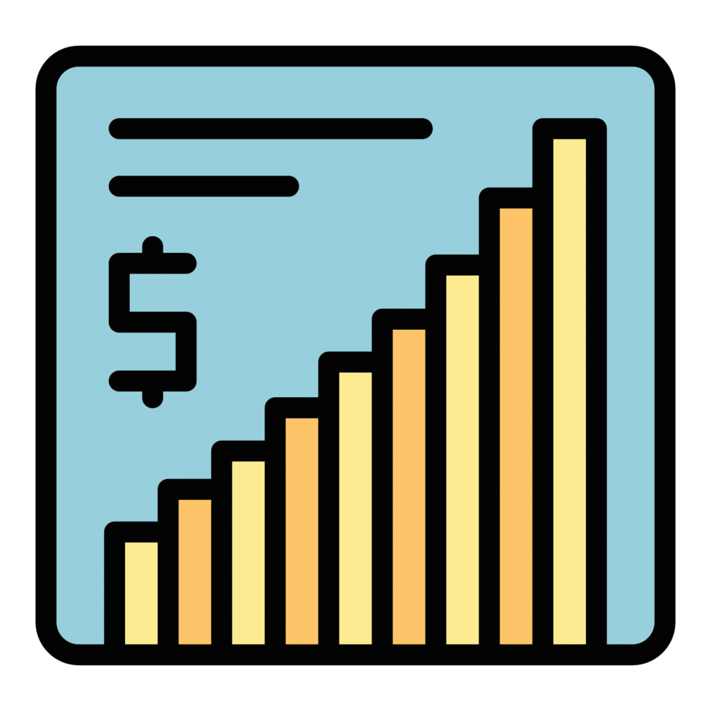 Tools & Resources in advertising. Analytics and marketing tools icon with growth chart.